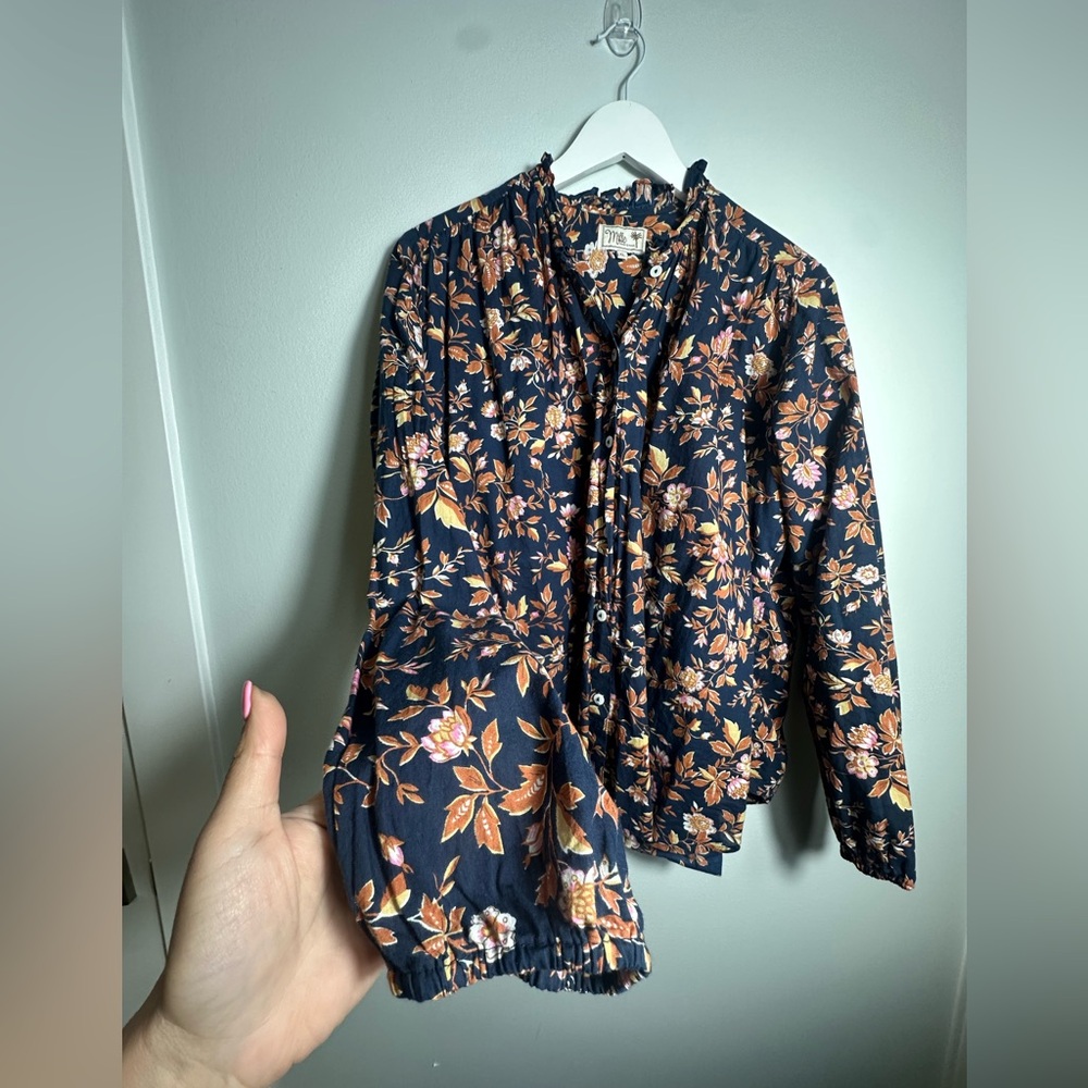 Milly New York Cotton  Floral Print Button Up  Blouse Size  XL - Picture 10 of 15